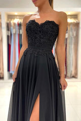 Lace Long Front Split Prom Dress Off-the-shoulder Evening Gown-Ballbella