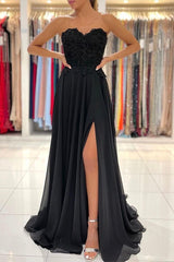 Lace Long Front Split Prom Dress Off-the-shoulder Evening Gown-Ballbella