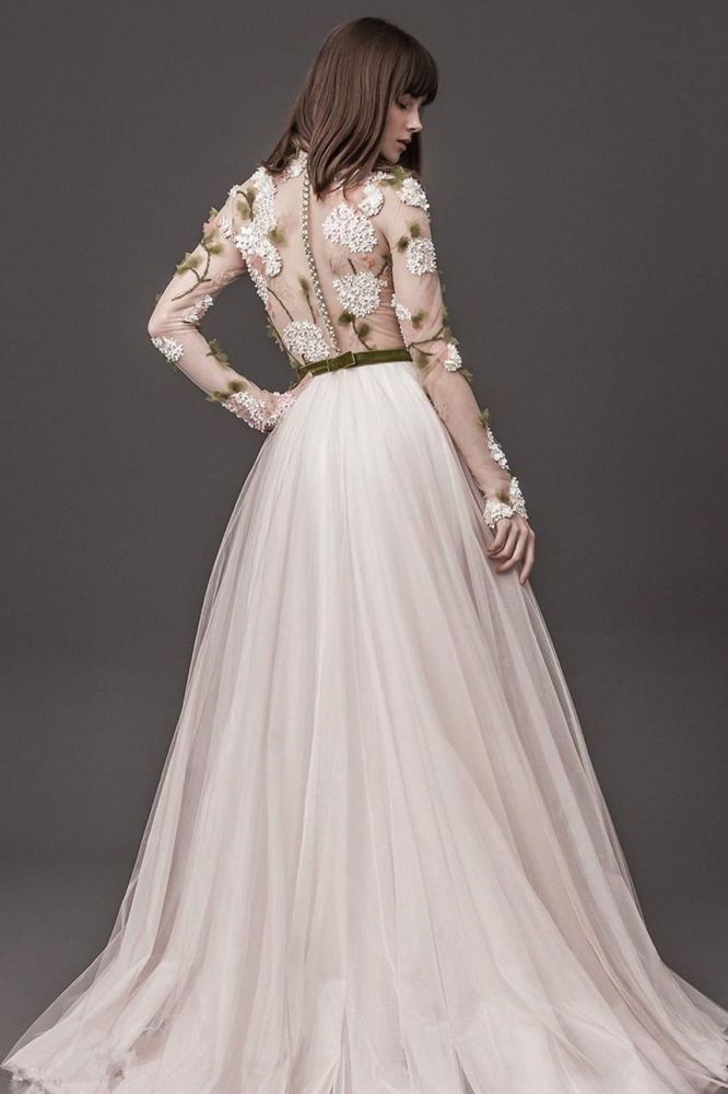 This Lace Long Sleeves Floral A-line Wedding Dresses Pleated Tulle Bridal Gowns Online at Ballbella comes in all sizes and colors. Shop a selection of formal dresses for special occasion and weddings at reasonable price.