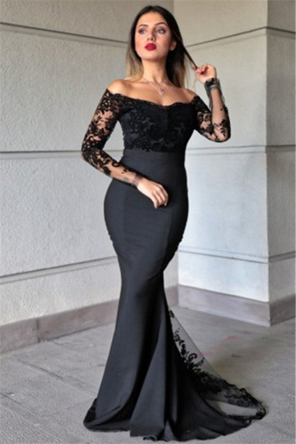 Lace Mermaid Evening Dresses Elegant Long Sleevess Gowns-Ballbella