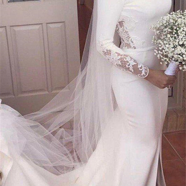 chinese dress ladies Lace Satin Long Sleevess Mermaid Scoop Court Train Wedding Dresses