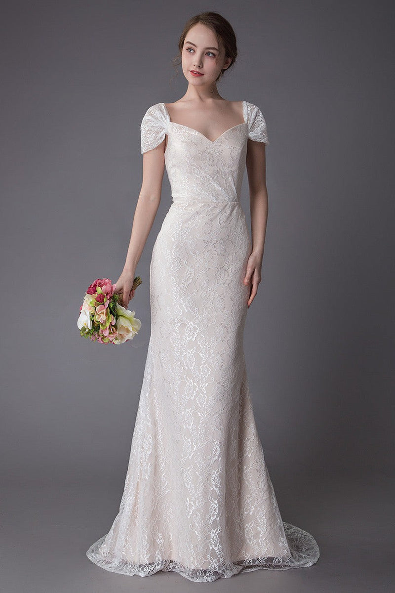 cream lace mermaid dress Long Lace Off-White Mermaid Bridal Gown