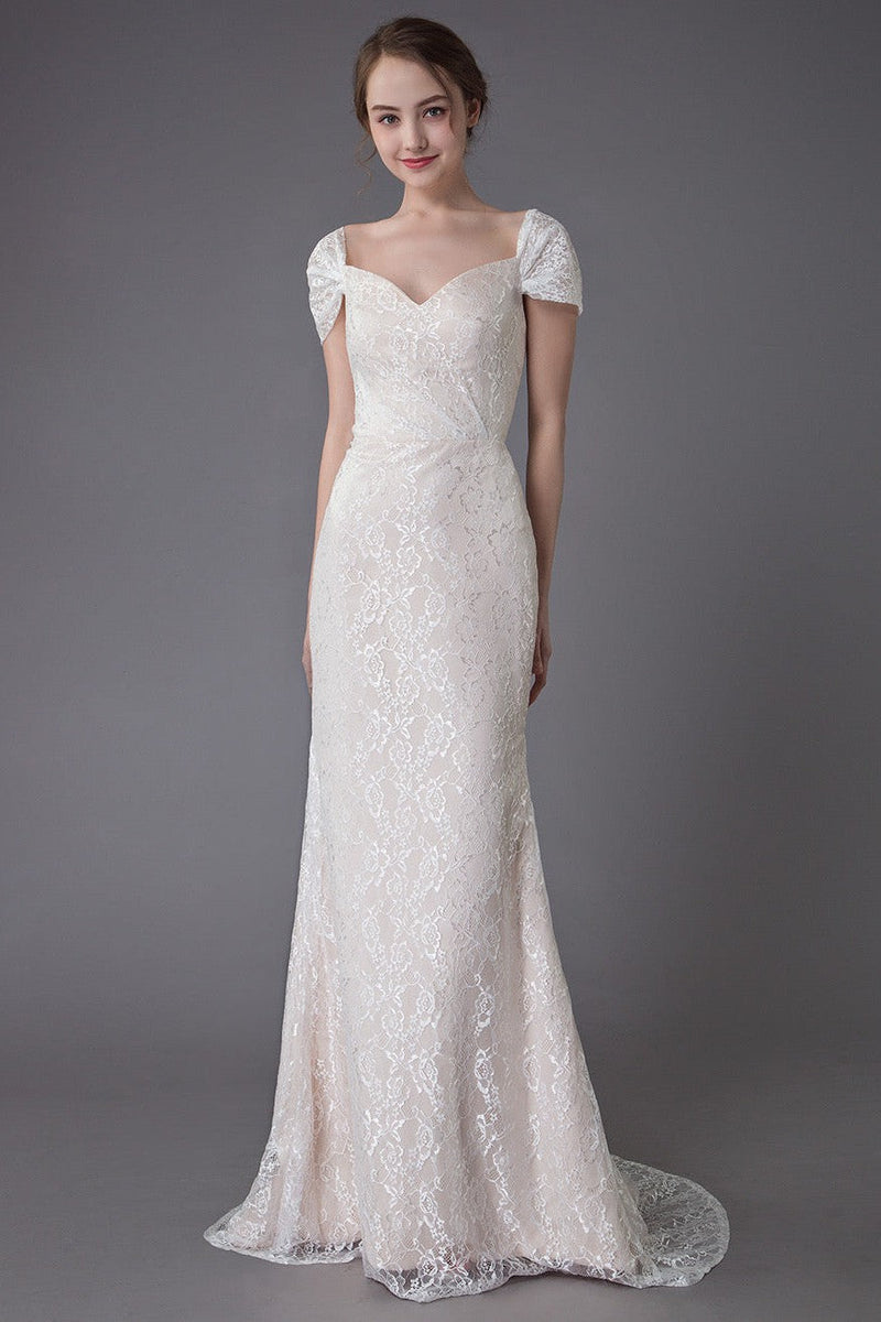 Lace Wedding Dress Vanilla Cream Sweetheart Short Sleeve Bridal Dress Mermaid Bridal Gown With Train Exclusive Lace Wedding Dress Vanilla Cream Sweetheart Short Sleeve Bridal Dress Mermaid Bridal Gown With Train Exclusive