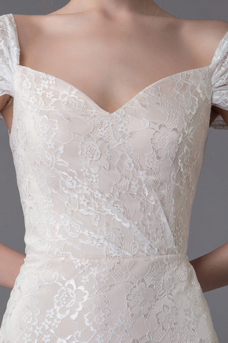 Lace Wedding Dress Vanilla Cream Sweetheart Short Sleeve Bridal Dress Mermaid Bridal Gown With Train Exclusive Lace Wedding Dress Vanilla Cream Sweetheart Short Sleeve Bridal Dress Mermaid Bridal Gown With Train Exclusive