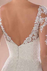 Lace Wedding Dresses Chiffon Chic V-Neck A-line Long Sleeve Lace Applique Beach Wedding Bridal Dress With Train Free Customization-Ballbella