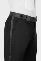 Lapel Sparkling Black Men's Suit with Ribbon Belt-Ballbella