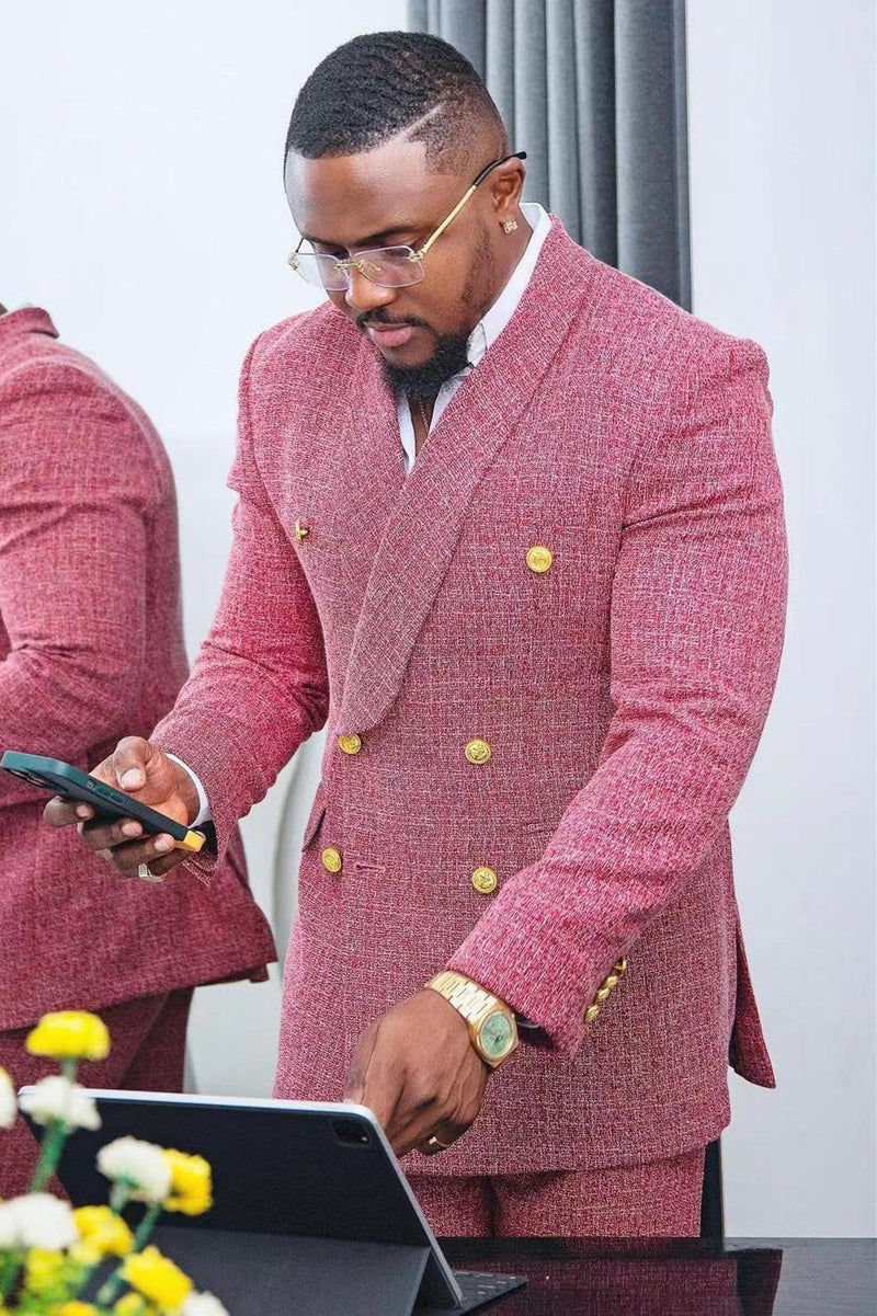 Latest Coat Pieces Dusty Pink Men Suits Pant Design Shawl Collar