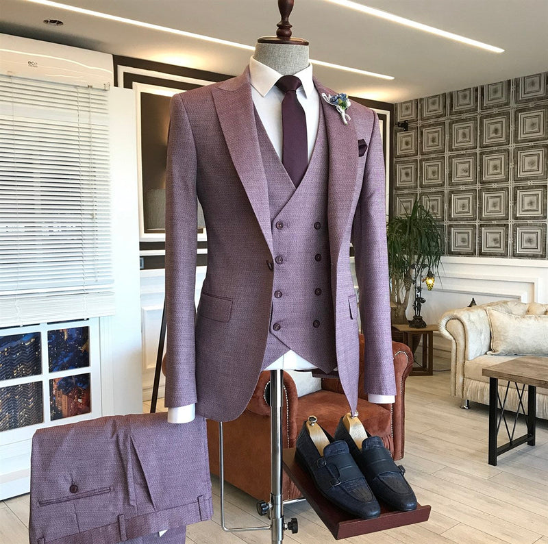 Latest Purple Small Plaid Peaked Lapel One Button Bespoke Men Suits For Proms-Ballbella