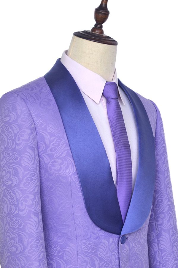 This Lavender Jacquard Silk Shawl Lapel Bespoke Marriage Suits at Ballbella comes in all sizes for prom, wedding and business. Shop an amazing selection of Shawl Lapel Single Breasted Lavender mens suits in cheap price.