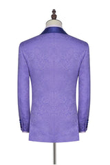 Lavender Jacquard Silk Shawl Lapel Bespoke Prom Suits-Ballbella