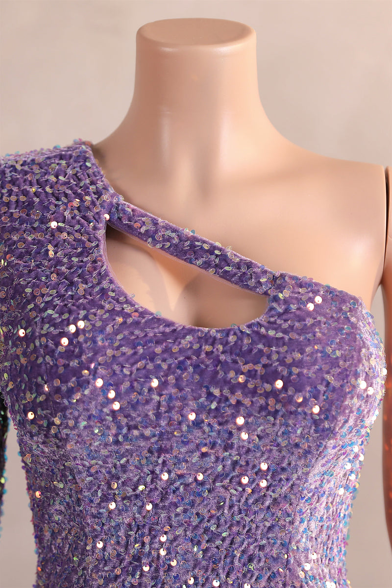 Lavender Purple One shoulder Long sleeves Keyhole sequin Prom Dresses Ballbella Lavender Purple One shoulder Long sleeves Keyhole sequin Prom Dresses Ballbella