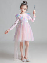 Light Blue Designed Neckline Polyester Sleeveless Short A-Line Polyester Cotton Tulle Sequins Kids Social Party Dresses-Ballbella