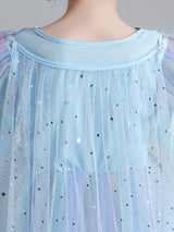 flower girl dresses Light Blue Designed Neckline Polyester Sleeveless Knee-Length A-Line Polyester Cotton Tulle Sequins Kids Social Party Dresses
