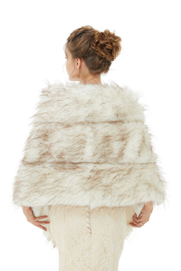 Light Brown Wedding Wrap Faux Fur Sleeveless Open Front Bridal Shawl-Ballbella