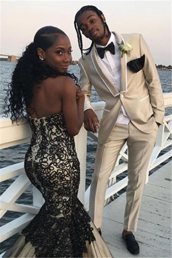 Light Champagne Shawl Lapel One Button Prom Mens Suit-Ballbella