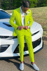 Light Green Notched Lapel Two-Button Prom Suit-Ballbella