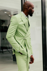 Light Green Peaked Lapel Prom Suit with Metal Button-Ballbella