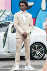 Light Khaki Notched Lapel Two-Button Prom Suit-Ballbella