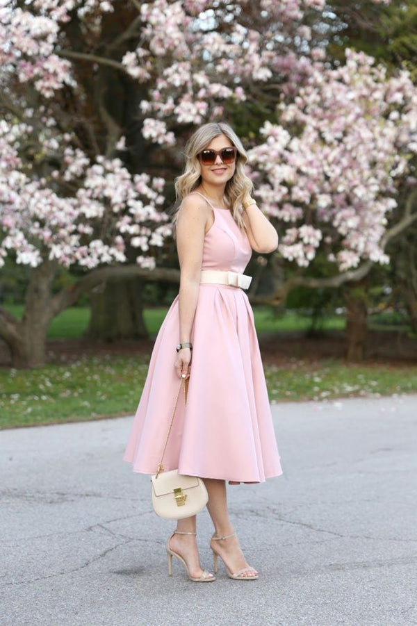 Light Pink Halter Sleeveless Summer Homecoming Dress with Belt Light Pink Halter Sleeveless Summer Homecoming Dress with Belt