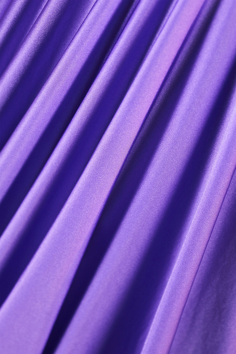 Lilac High neck Silver Applqiues Mermaid Satin Prom Dresses-Ballbella