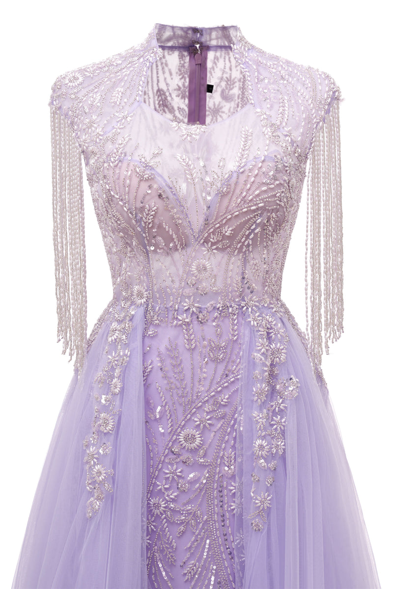 Lilac Long sleeves Overskirt A-line Evening Dresses Lilac Long sleeves Overskirt A-line Evening Dresses