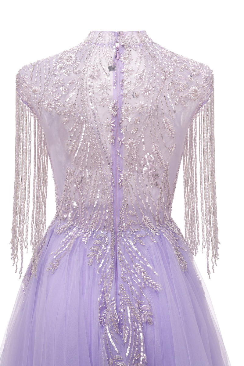 lilac long sleeve dress Lilac Long sleeves Overskirt A-line Evening Dresses