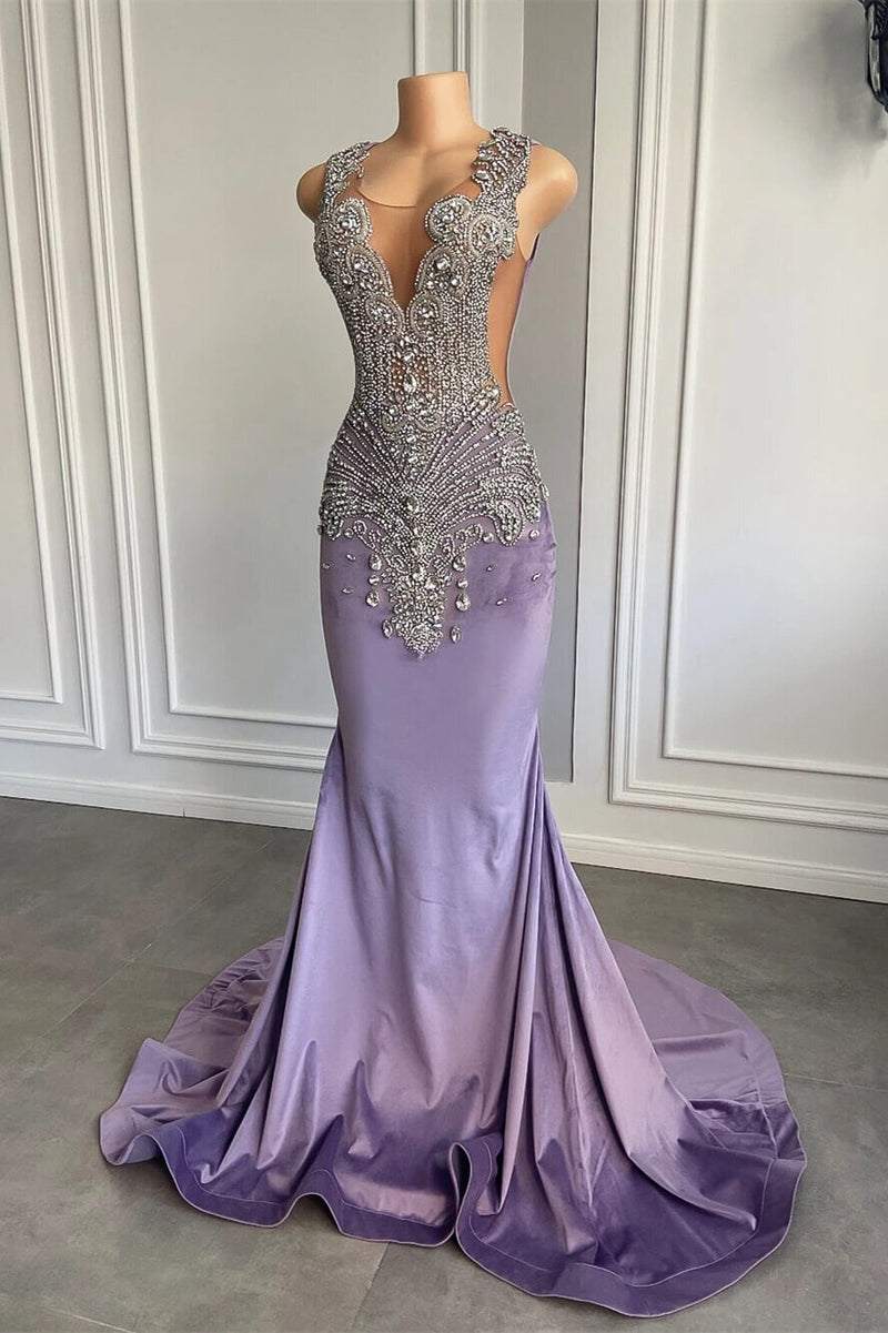 Lilac Mermaid Prom Dress with Scoop Neckline Sleeveless and Crystal Beadings Lilac Mermaid Prom Dress with Scoop Neckline Sleeveless and Crystal Beadings