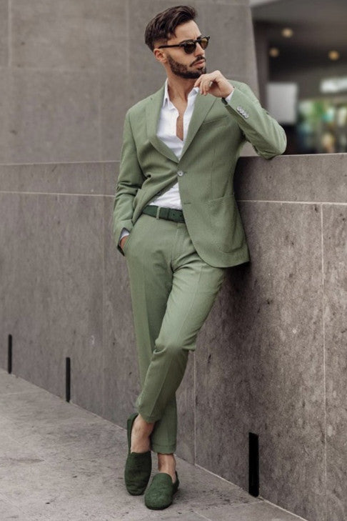 Lime Green Designer Slim Fit Bespoke Men Suits for Prom-Ballbella