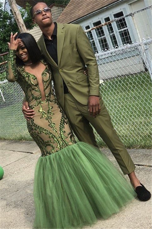 Lime Green Two Piece Slim Fit Fashion Prom Outfits