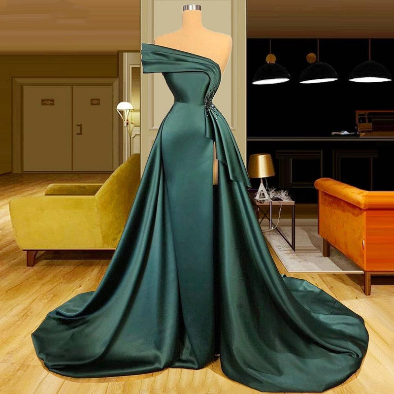 Long Dark Green Satin Prom Dresses Elegant Split Evening Gowns Ballbella Long Dark Green Satin Prom Dresses Elegant Split Evening Gowns Ballbella