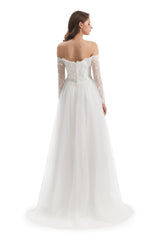 Long Mermaid Sweetheart Strapless Long Sleeve Open Back Appliques Lace Wedding Dress-Ballbella