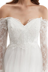 Long Mermaid Sweetheart Strapless Long Sleeve Open Back Appliques Lace Wedding Dress-Ballbella
