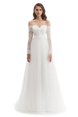 Long Mermaid Sweetheart Strapless Long Sleeve Open Back Appliques Lace Wedding Dress-Ballbella