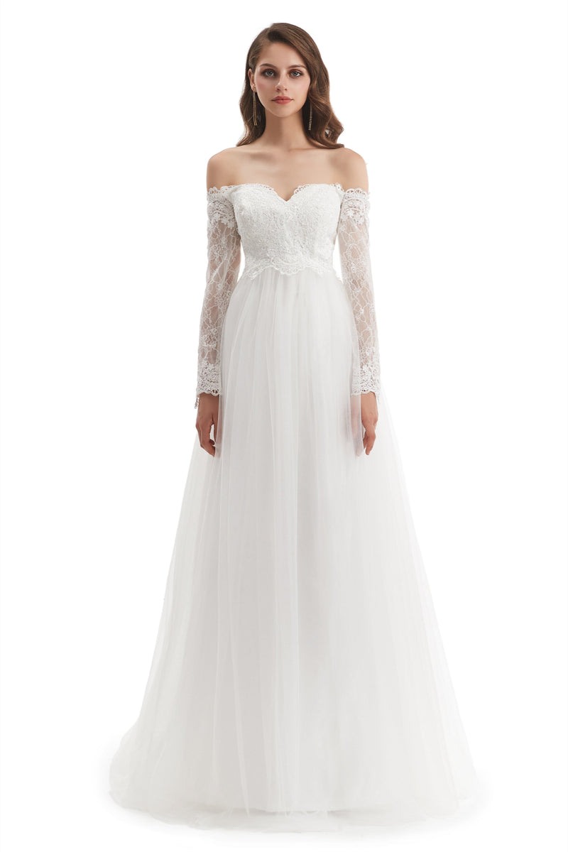 Long Mermaid Sweetheart Strapless Long Sleeve Open Back Appliques Lace Wedding Dress-Ballbella