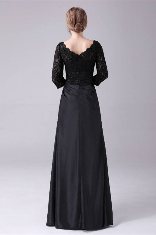 Long sleeves jewel ankle-length backless lace mermaid mother's dress-Ballbella