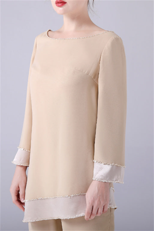Long sleeves Jewel Asymmetrical mother's shirt-Ballbella