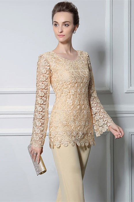 Long Sleeves lace Jewel modest mother's suit-Ballbella