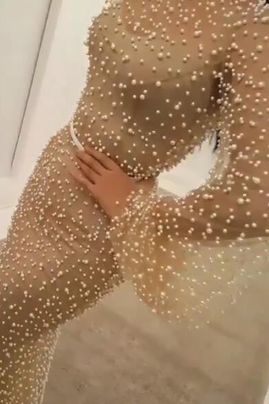 Long Sleeves Modest Mermaid Prom Dress Long Small Round Collar-Ballbella