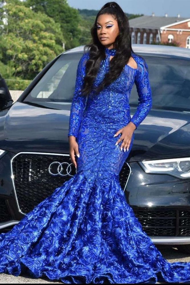 Looking for Prom Dresses, Evening Dresses in Satin,  Mermaid style,  and Gorgeous Sequined work? Ballbella has all covered on this elegant Long Sleeves Prom Party Gowns3D Floral Print Mermaid Evening Dress.