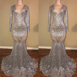 Still wondering where to buy trendy sequin prom dresses online? Ballbella provides you 30+ colors Long Sleeves Sequins Prom Party Gowns| Mermaid V-Neck Evening Gowns with Slit online,  free shipping worldwide.