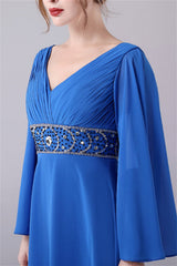 Long sleeves V-neck Ankle-length Backless beading mother's dress-Ballbella