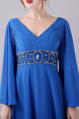 Long sleeves V-neck Ankle-length Backless beading mother's dress-Ballbella