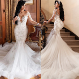 Ballbella.com supplies you Long Sleeves V-neck Mermaid Court train Summer Wedding Dress at a price from Tulle to Mermaid hem. Fast delivery worldwide. 