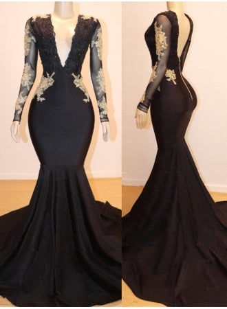 Ballbella offers Long Sleevess Appliques Mermaid V-neck Long Prom Dresses at a cheap price from Mermaid hem.. Be the prom belle with our Gorgeous yet affordable Long Sleevess Real Model Series.