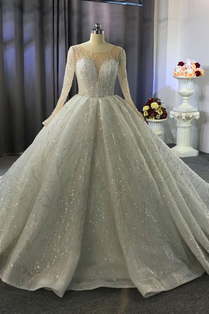 Ballbella offers Luxurious Ball Gown Long Sleeves Crystal Beading Wedding Dress A-line Classic at a good price, 1000+ options, fast delivery worldwide.