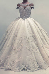 Luxurious Ball Gown Wedding Dresses Shiny Crystals Bridal Gowns with Flowers-Ballbella