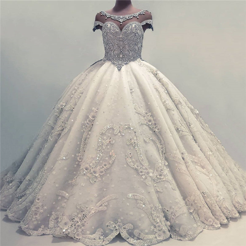 Luxurious Ball Gown Wedding Dresses, Shiny Crystals Bridal Gowns with Flowers at ballbella.com. 1000+ Styles to choose from, fast delivery worldwide, shop now.