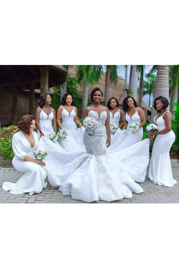 Luxurious Beaded Lace Mermaid Sweetheart Wedding Dresses Spaghetti Straps Appliques Bridal Gowns-Ballbella