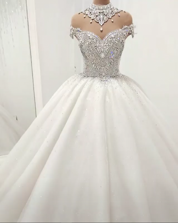 Look at This beautiful Luxurious High Neck Crystal Beading Ball Gown Wedding Dresses at ballbella.com, this dress will make your guests say wow. The bodice is thoughtfully lined, and the skirt with Crystal to provide the airy, flatter look of .