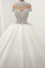 Luxurious High Neck Crystal Beading Ball Gown Wedding Dresses-Ballbella